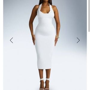 Naked wardrobe white halter midi dress